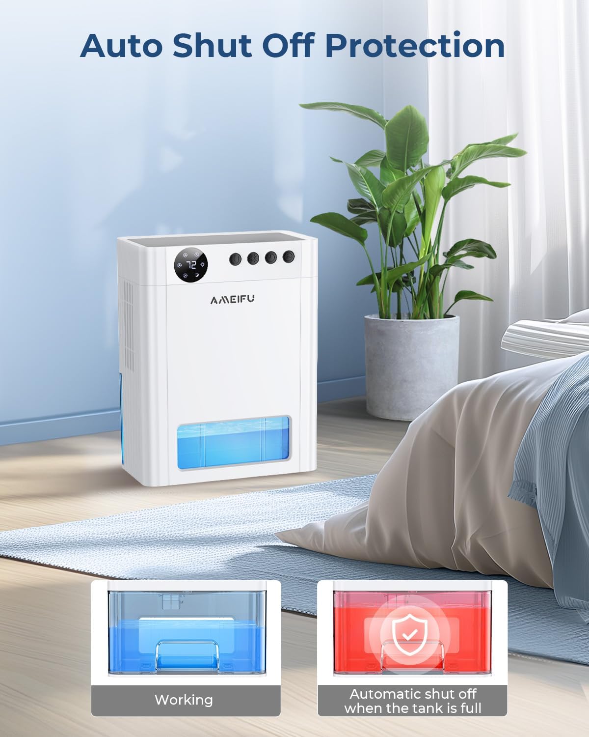 Dehumidifier, AMEIFU 1100 Sq. Ft Dehumidifier for Basement with 135 OZ Water Tank, Quiet Dehumidifier for Bathroom Bedroom Home Room RV Closet with Auto Shut Off 7 Colors LED Light