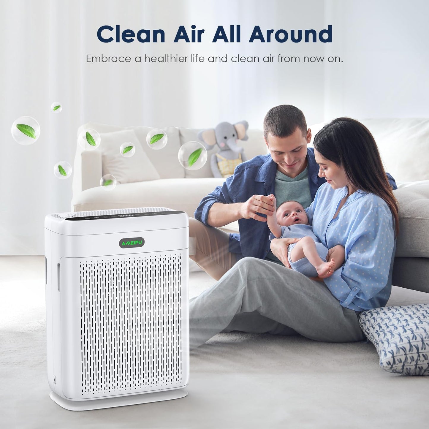 AMEIFU Air Purifiers for Home Large Room up to 1740 ft², Air Purifier with Double-sided Air Inlet, Sleep Mode, PM 2.5 Display Air Quality Sensor for Pets, Smoke, Pollon, Aromatherapy Function