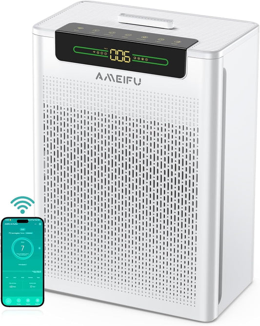 AMEIFU Air Purifiers for Home Large Room up to 3000sq.ft, H13 True Hepa Air Purifiers for Pets Hair, Dander, Smoke, Pollen, 3 Fan Speeds, 5 Timer Air Cleaner