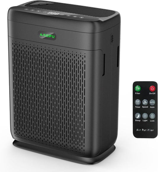 AMEIFU F1-Air Purifiers for Home Large Room with Remote Up to 3000 Sq Ft, Double-Sided H13 Hepa Pet Air Purifier with PM 2.5 Display Air Quality Sensor, Washable Pre-Filter Air Cleaner for Dust, Pets, Smoke