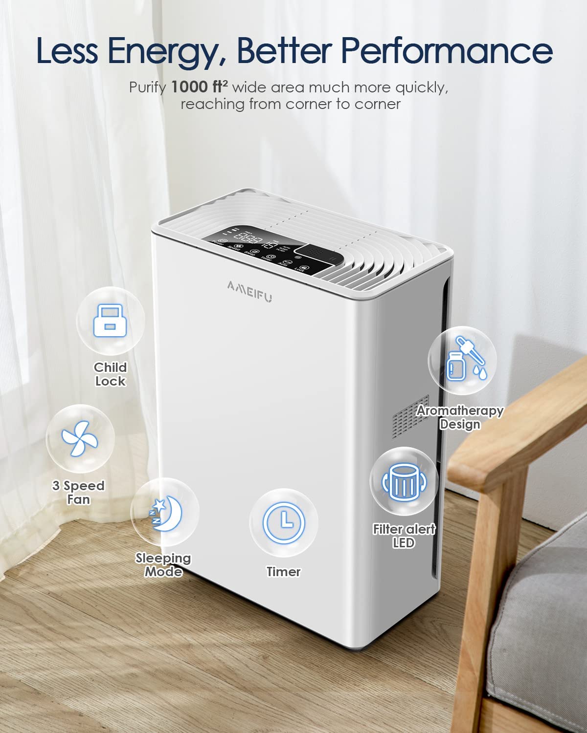 AIRTOK Hepa Air Purifier for Home Large Room Easy Operation White