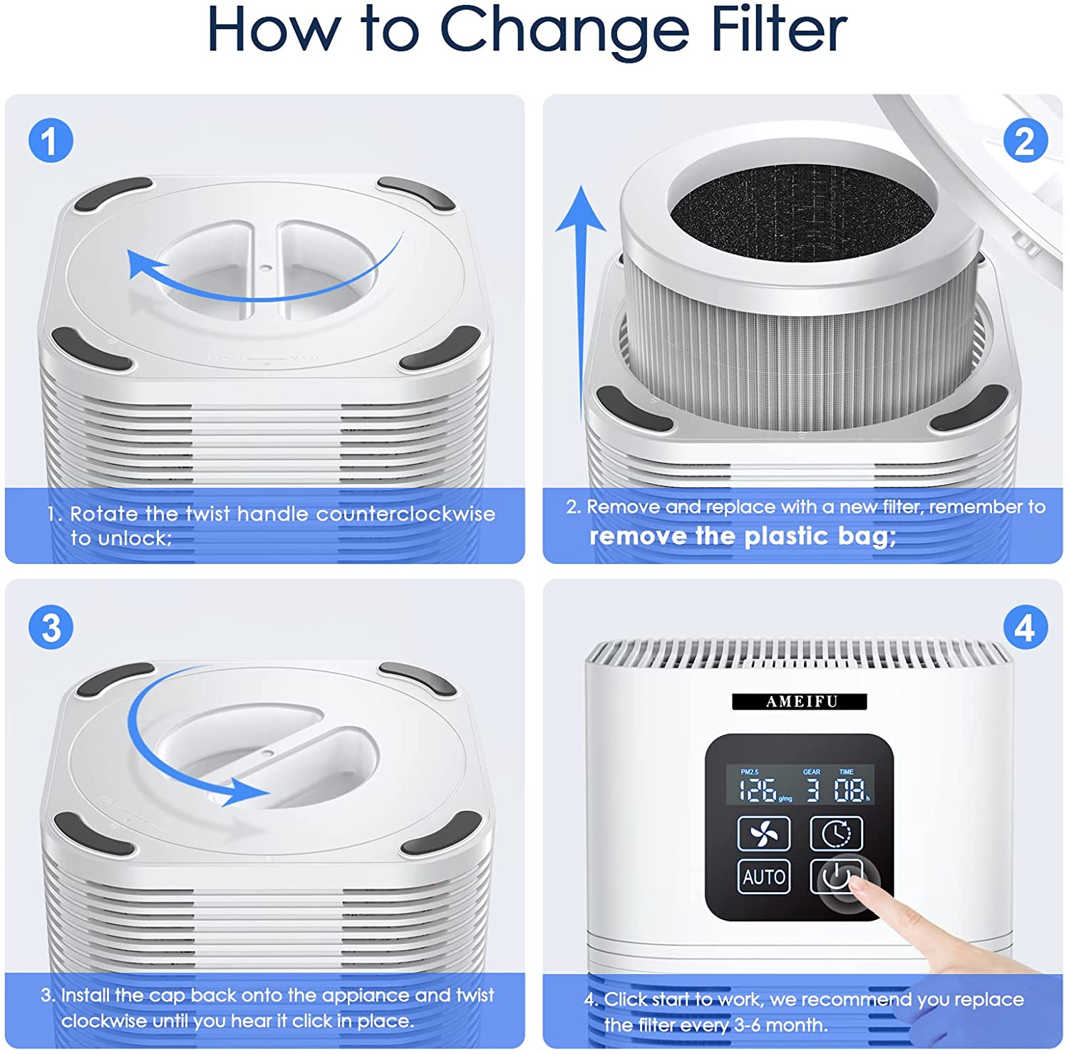 AMEIFU AP01 Air Purifier Replacement Filter, Air Cleaner Filter True H –  Ameifu