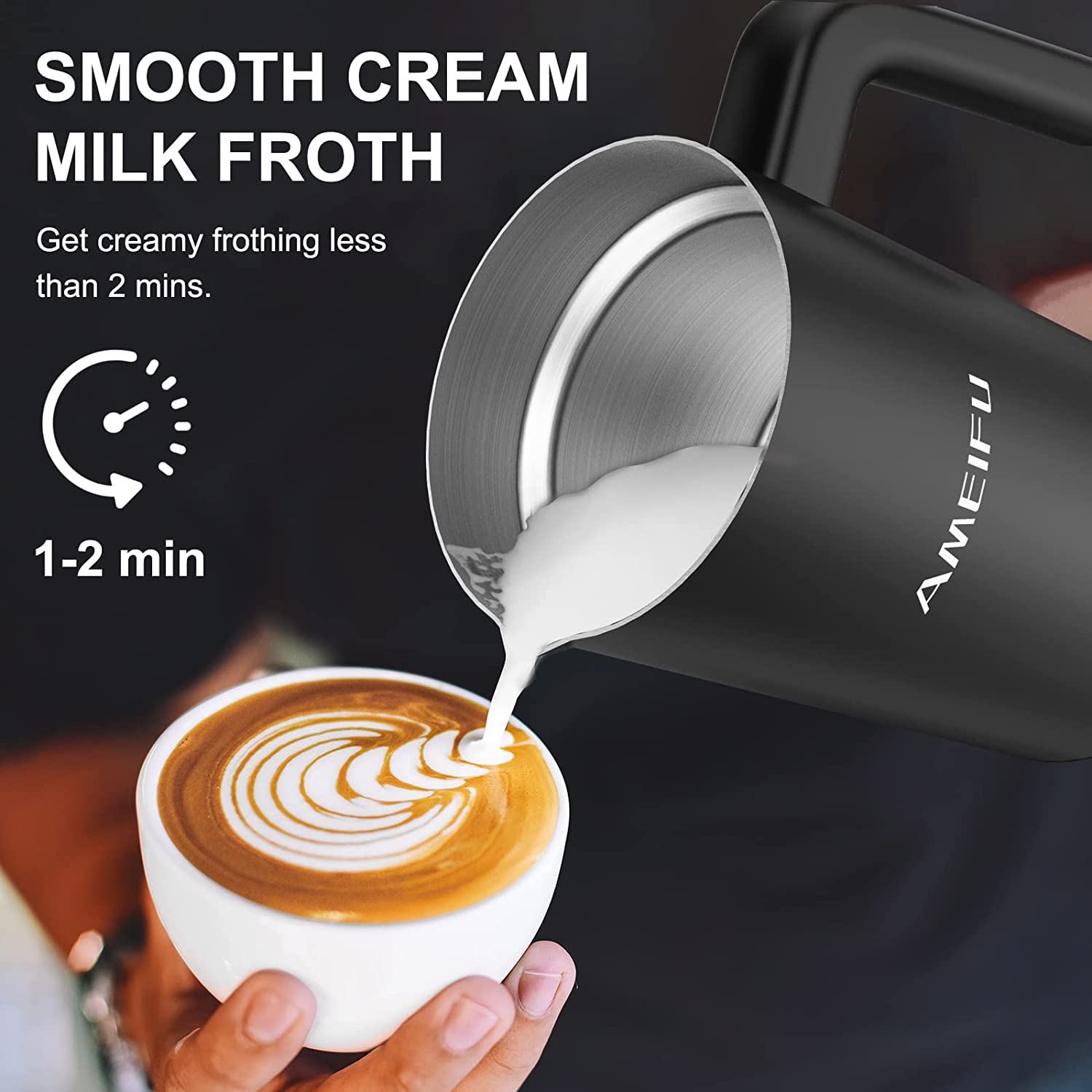 Milk Frother, Electric Milk Steamer, 10.1oz/300ml Automatic Hot & Cold –  Ameifu