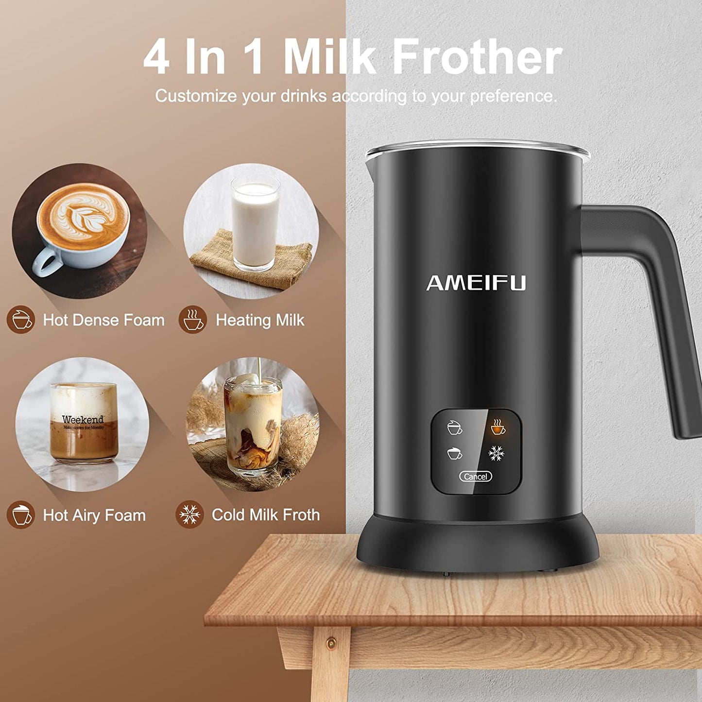 Milk Frother, Electric Milk Steamer, 10.1oz/300ml Automatic Hot & Cold Foam Maker, and Milk Warmer with Two Whisks