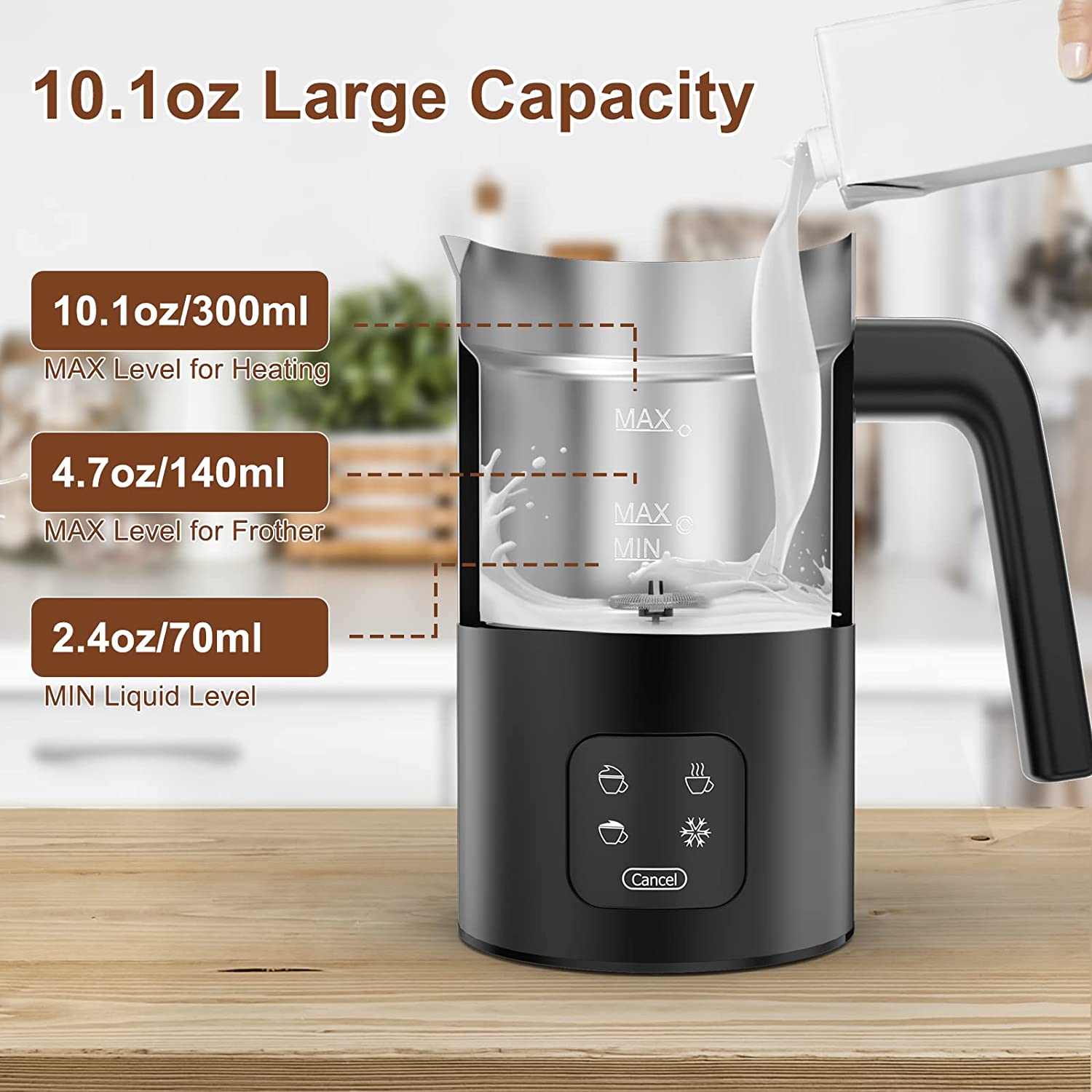 Electric Milk Frother, 4 in 1 Electric Milk Steamer, Automatic Warm and Cold Milk Foam Maker, 8.4oz/250ml, Stainless Steel Milk Warmer for Latte, Capp