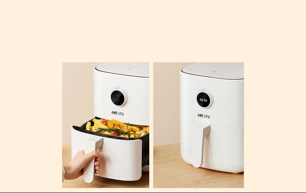 AMEIFU BRIO 7.25-Quart Digital Air Fryer cooking package with one-touch digital controls, 100 easy presets, precise temperature control, recipe book, wattage control, and advanced functions like PREHEAT and REHEAT
